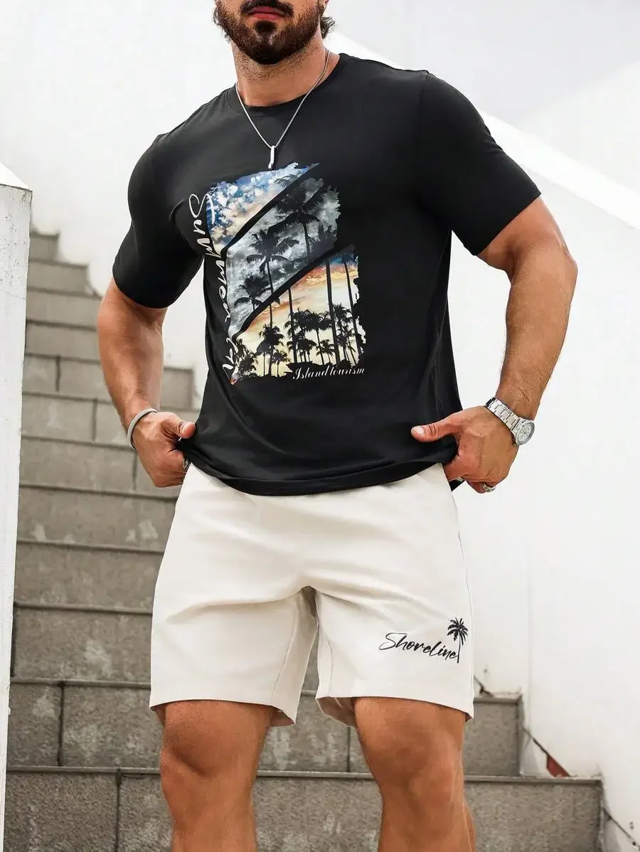 Mens Palm Tree Graphic Print Round Neck Short Sleeve T-Shirt And Shorts Set Summer Casual
Mens Palm Tree Graphic Print Round Neck Short Sleeve T-Shirt And Shorts Set Summer Casual