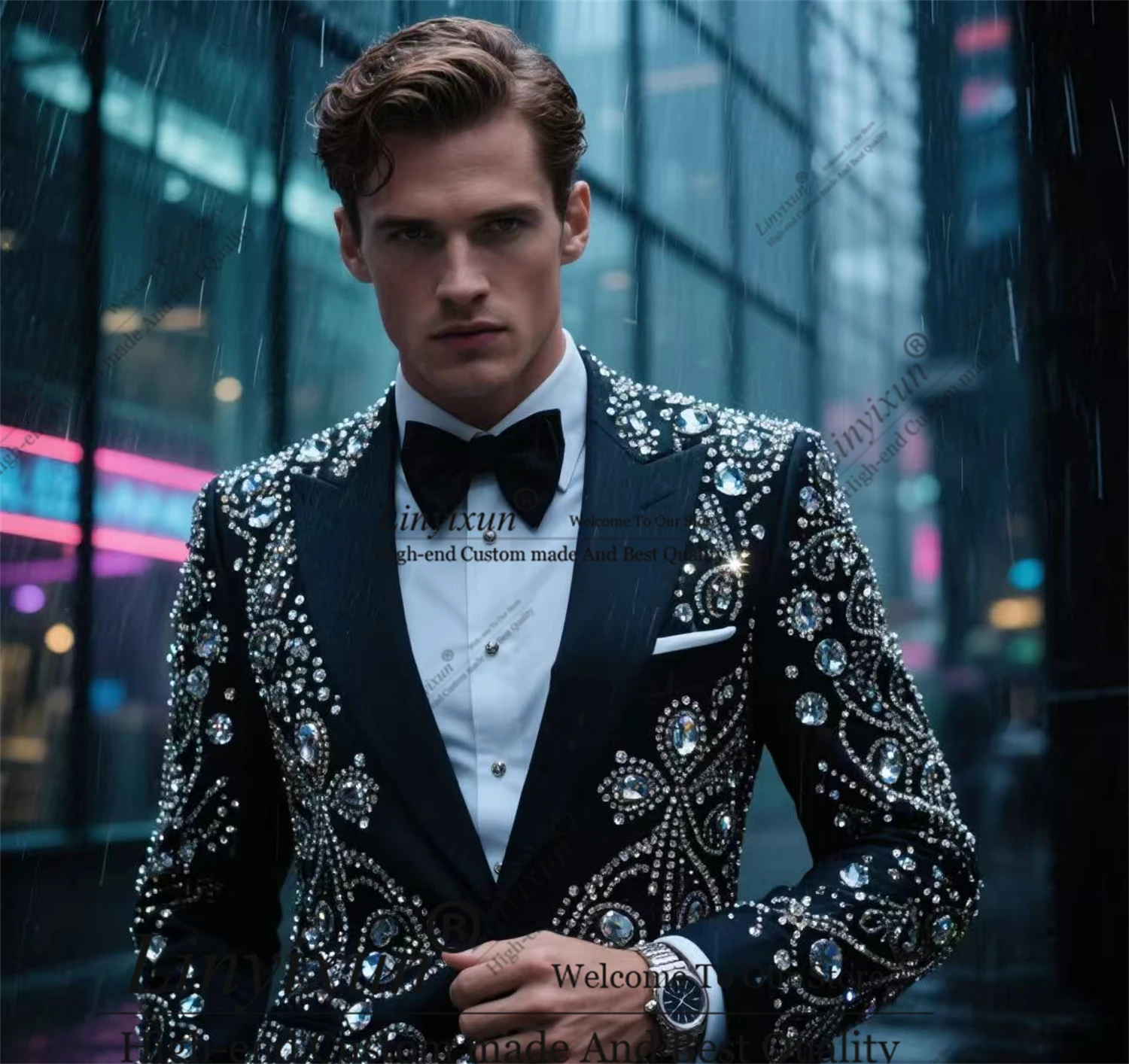 High-end Design Style Men Suit For Wedding 2 Pieces Sets Male Prom Blazer Sparkly Crystals Beaded trajes para hombre Customized
High-end Design Style Men Suit For Wedding 2 Pieces Sets Male Prom Blazer Sparkly Crystals Beaded trajes para hombre Customized