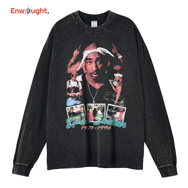 Rapper Singer Tupac Long Sleeve T-shirt Vintage Washed Hip Hop 2pac Sweatshirts Pullover Oversized Harajuku Tops Tees Men Cotton
Rapper Singer Tupac Long Sleeve T-shirt Vintage Washed Hip Hop 2pac Sweatshirts Pullover Oversized Harajuku Tops Tees Men Cotton