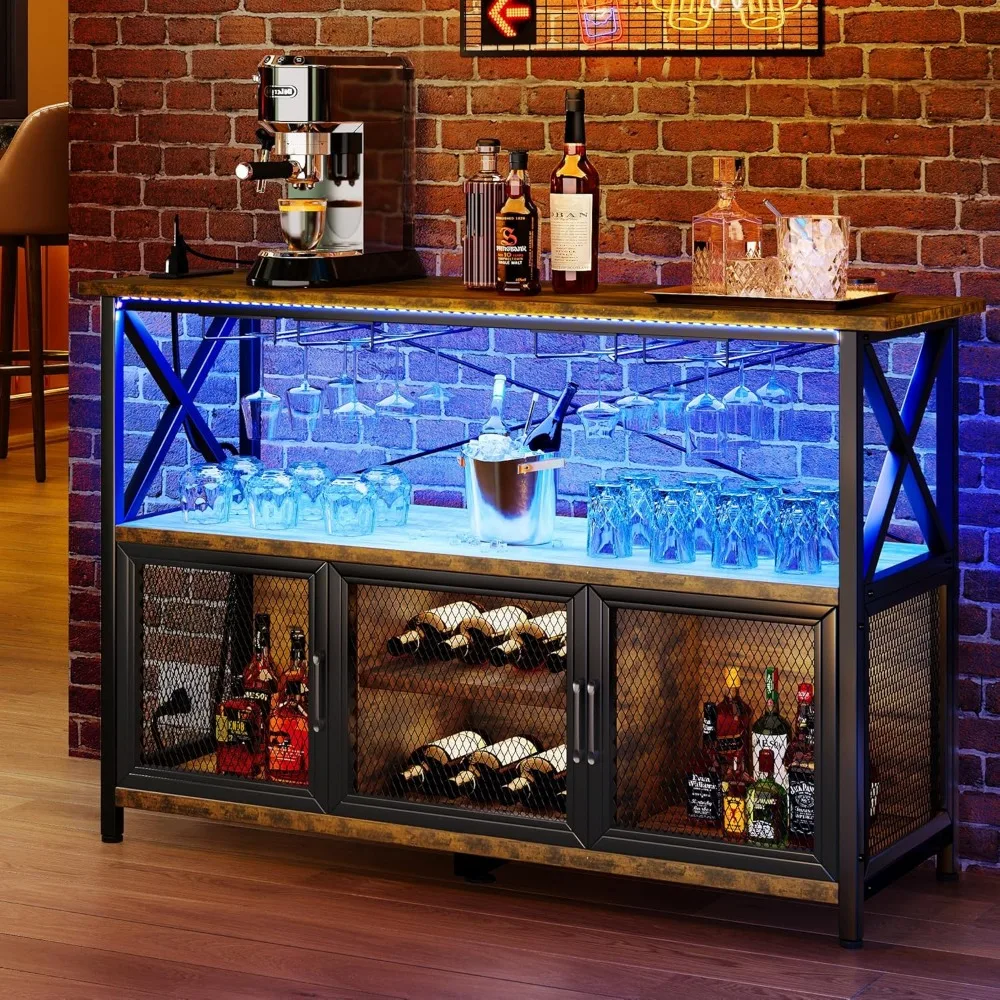 55" Bar Cabinet with LED Lights, Wine Cabinet with Power Outlet, Bar Table Stand with Wine Rack, Storage Cabinets, Adjustable S
55" Bar Cabinet with LED Lights, Wine Cabinet with Power Outlet, Bar Table Stand with Wine Rack, Storage Cabinets, Adjustable S