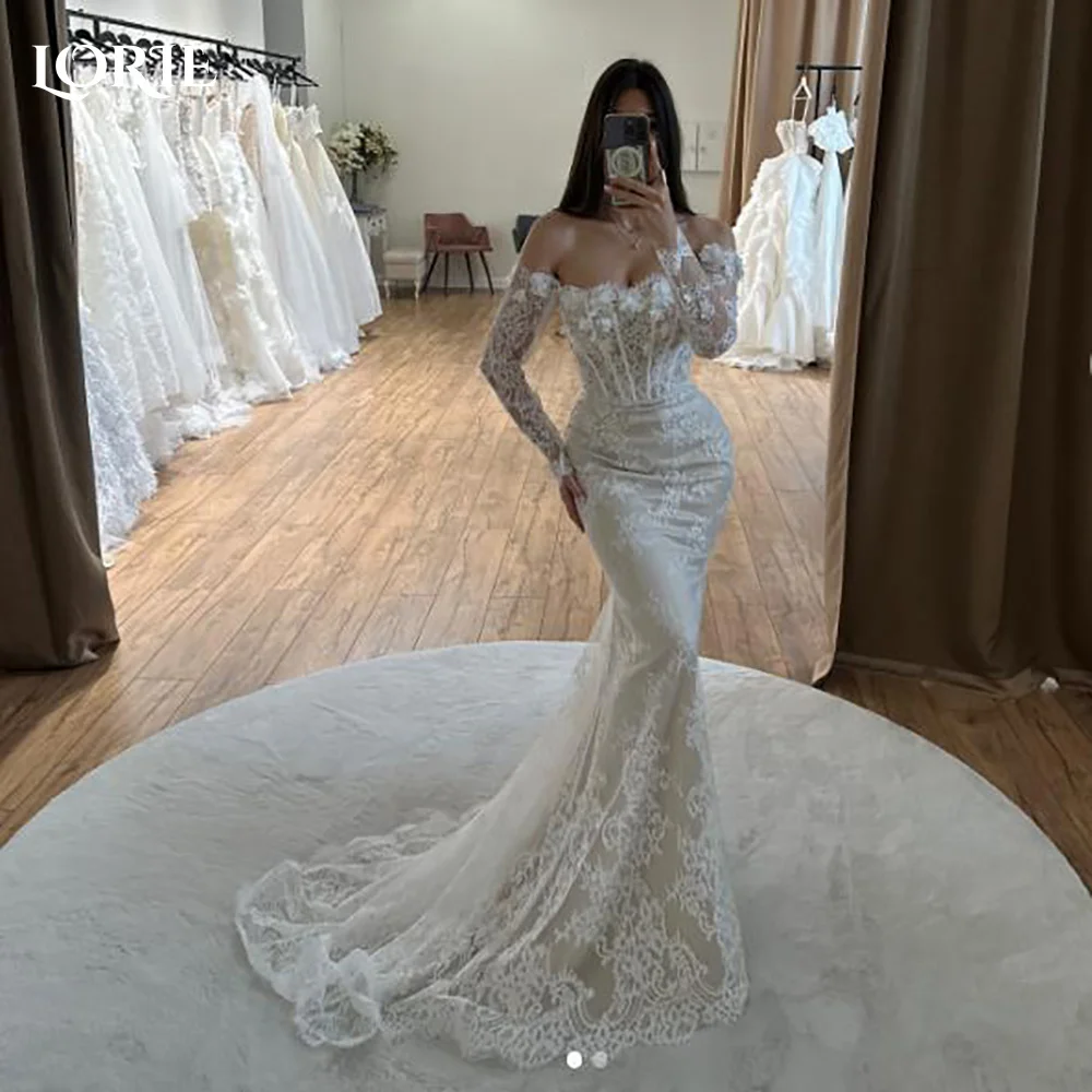LORIE Vintage Lace Mermaid Wedding Dress V-Neck Applique Pleat Princess Bridal Gown Off Shoulder 3D Flower Bride DressCustomized
LORIE Vintage Lace Mermaid Wedding Dress V-Neck Applique Pleat Princess Bridal Gown Off Shoulder 3D Flower Bride DressCustomized