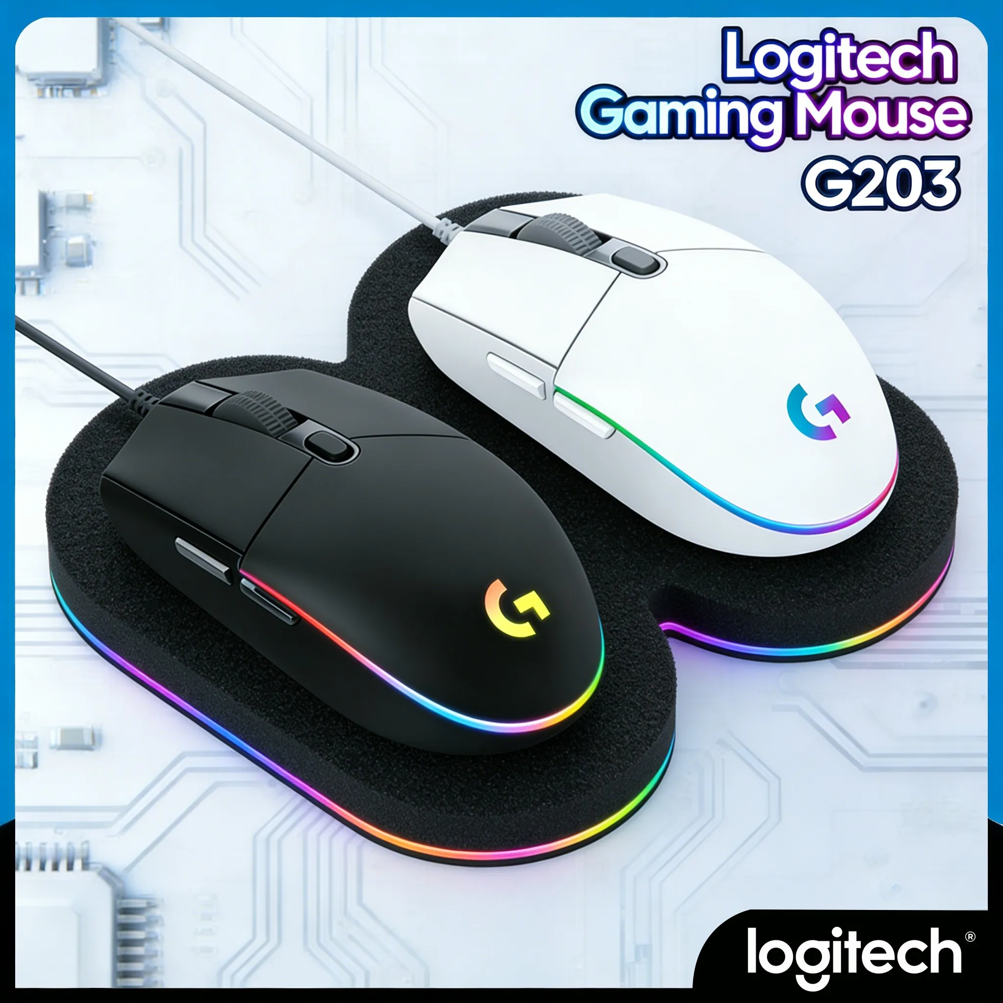 Logitech G203 Lightweight Mouse Durable Build RGB Backlit for Desktop