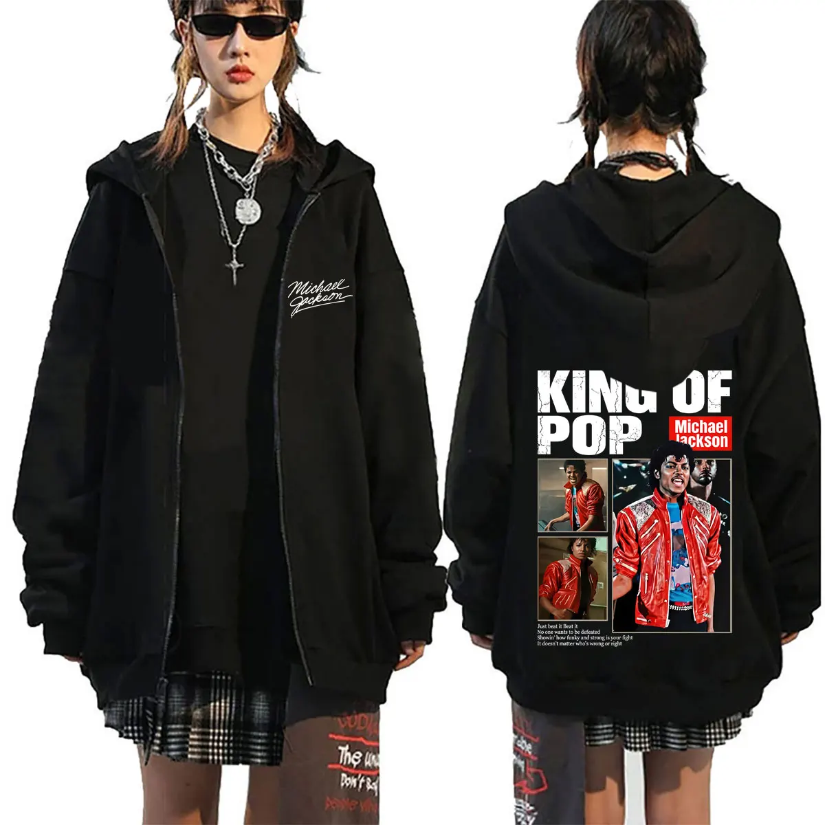 Michael Jackson King of Pop Zipper Hoodie Vintage Thriller Merch Zip Up Jacket Men Women Gothic Rock Trend Zip Up Sweatshirts
Michael Jackson King of Pop Zipper Hoodie Vintage Thriller Merch Zip Up Jacket Men Women Gothic Rock Trend Zip Up Sweatshirts