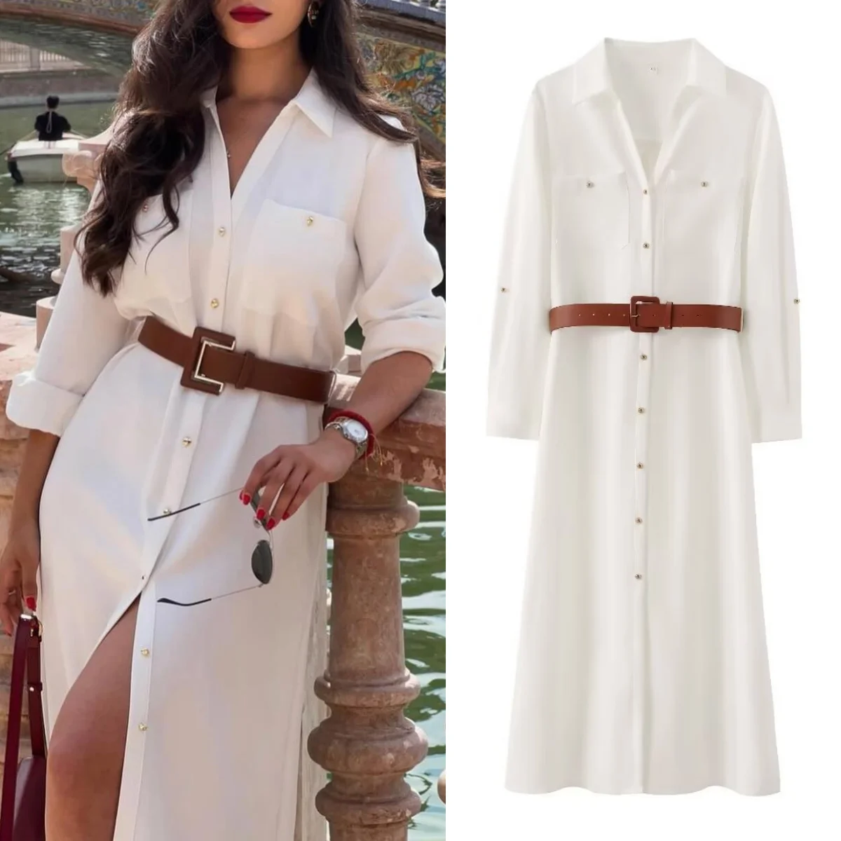 TRAF Elegant White Belt Dress Women Lapel Long Sleeve Single Breasted Maxi Dress Women High Street Wear 2024 Summer Fashion
TRAF Elegant White Belt Dress Women Lapel Long Sleeve Single Breasted Maxi Dress Women High Street Wear 2024 Summer Fashion