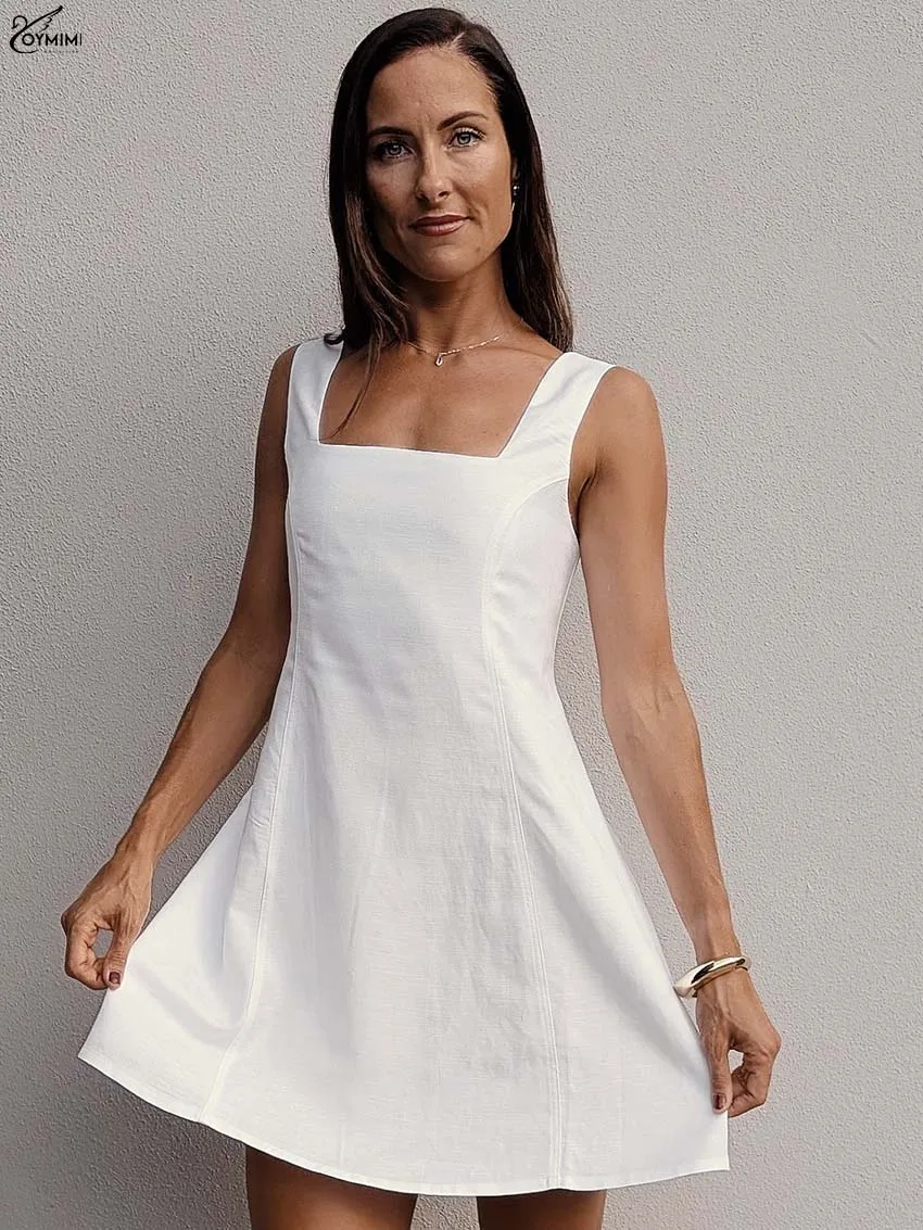 Oymimi Elegant White Square Neck Womens Dresses Fashion Sleeveless Open Back Lace-Up Dresses Casual A-Line Mini Dress Streetwear
Oymimi Elegant White Square Neck Womens Dresses Fashion Sleeveless Open Back Lace-Up Dresses Casual A-Line Mini Dress Streetwear