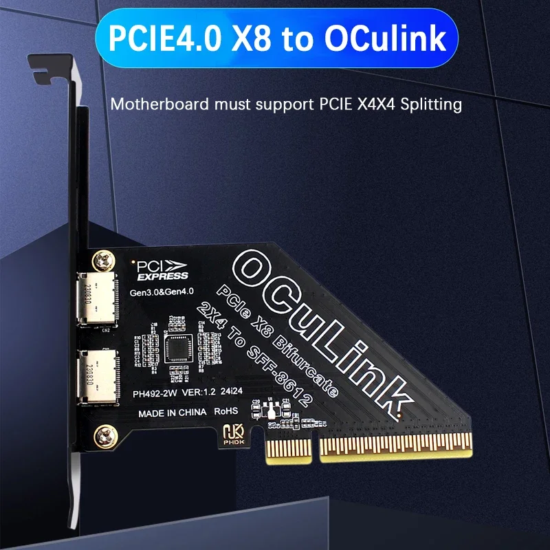 Oculink Riser Bifurcate Card PCI Express 8X GEN 4–2 портов SFF-8612 Адаптер Oculink PCIE X8 для внешней видеокарты U.2 SSD
Oculink Riser Bifurcate Card PCI Express 8X GEN 4–2 портов SFF-8612 Адаптер Oculink PCIE X8 для внешней видеокарты U.2 SSD