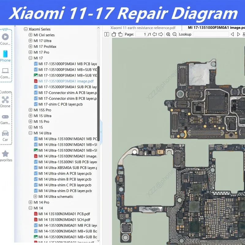 For Xiaomi 11 12 13 14 15 /for Redmi K40 K50 K60 K70 Series PCB Repair Diagram with Component Location and Trace Schematic
For Xiaomi 11 12 13 14 15 /for Redmi K40 K50 K60 K70 Series PCB Repair Diagram with Component Location and Trace Schematic