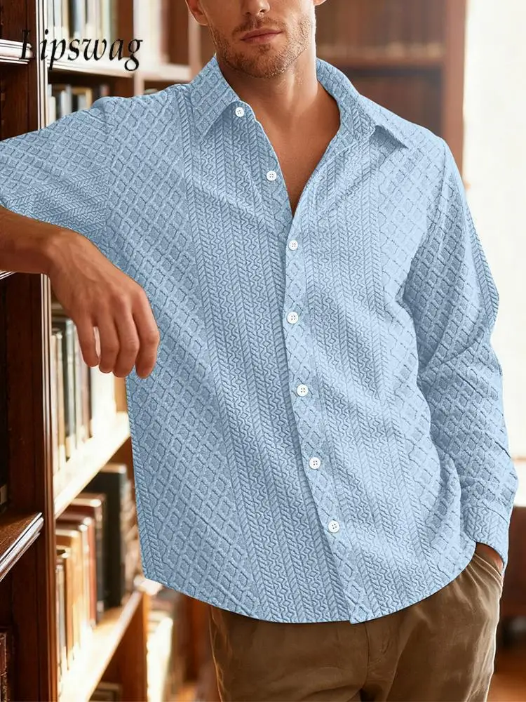 Новая повседневная мужская трикотажная рубашка с длинным рукавом, винтажные текстурированные рубашки с отложным воротником на пуговицах для мужчин, весенне-осенняя рубашка для отдыха
Новая повседневная мужская трикотажная рубашка с длинным рукавом, винтажные текстурированные рубашки с отложным воротником на пуговицах для мужчин, весенне-осенняя рубашка для отдыха
