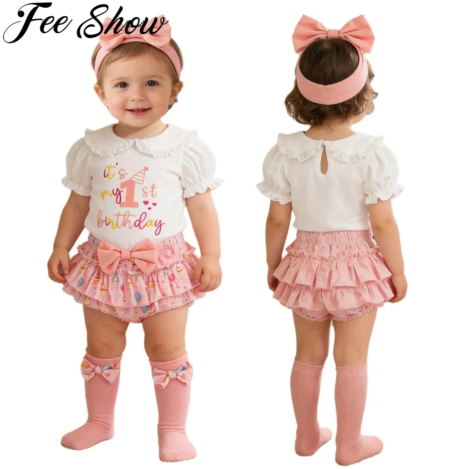 Baby Girls Clothes Short Puff Sleeves Cute Printed Rompers with Bowknot Skirt Headband Socks for 1st Birthday Party Photography
Baby Girls Clothes Short Puff Sleeves Cute Printed Rompers with Bowknot Skirt Headband Socks for 1st Birthday Party Photography