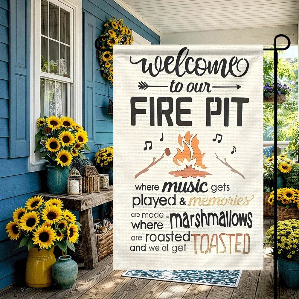1PC Welcome to Our Fire Pit Garden Flag, Outdoor Camping Bonfire Theme Banner with Music & Marshmallow Design
1PC Welcome to Our Fire Pit Garden Flag, Outdoor Camping Bonfire Theme Banner with Music & Marshmallow Design