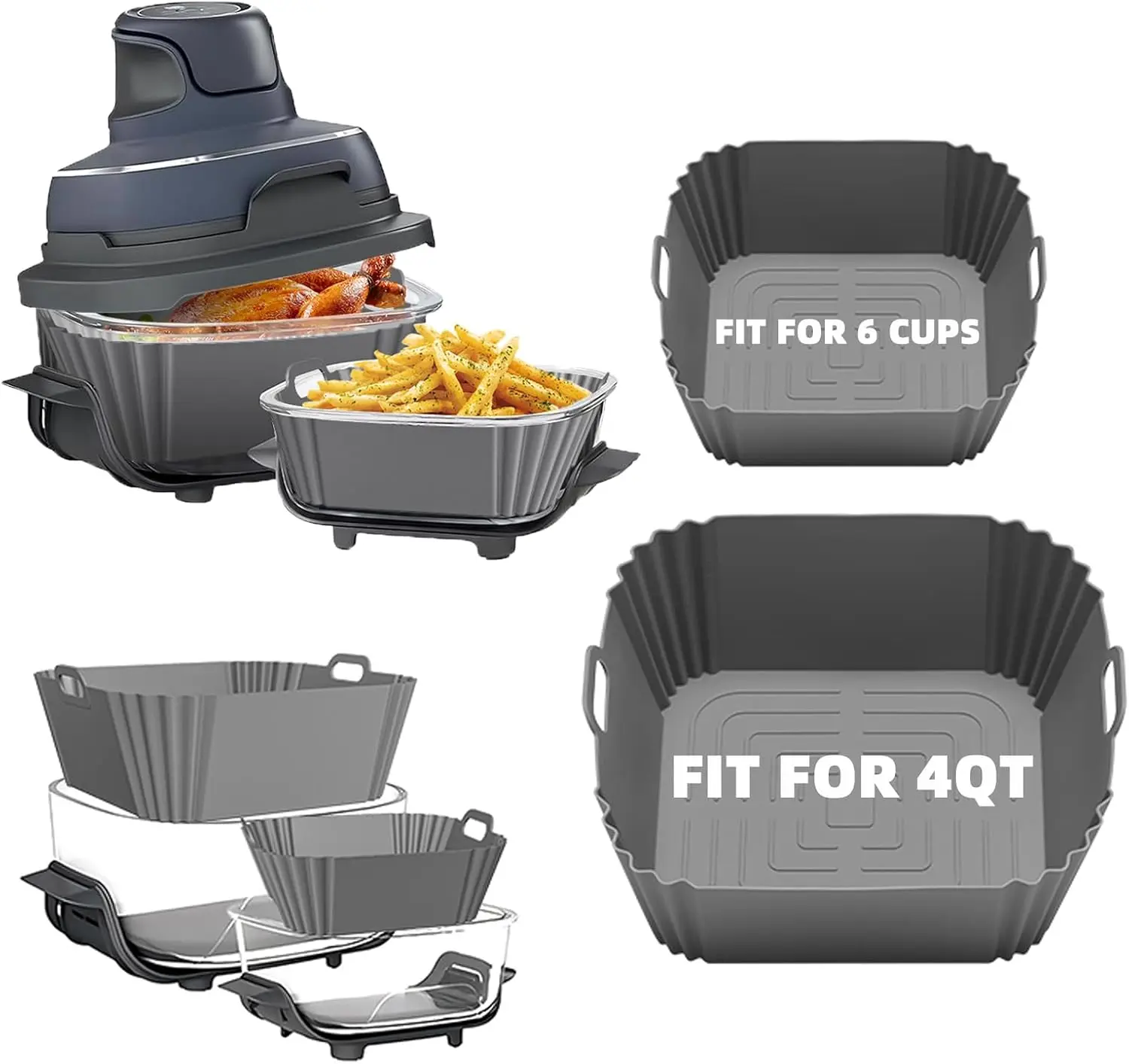 2 шт. силиконовые вкладыши для фритюрниц Ninja Crispi FN101GY/FN101SG/FN101ST, подходят для аксессуаров для фритюрниц 4-QT и 6 чашек 4-в-1 
2 шт. силиконовые вкладыши для фритюрниц Ninja Crispi FN101GY/FN101SG/FN101ST, подходят для аксессуаров для фритюрниц 4-QT и 6 чашек 4-в-1