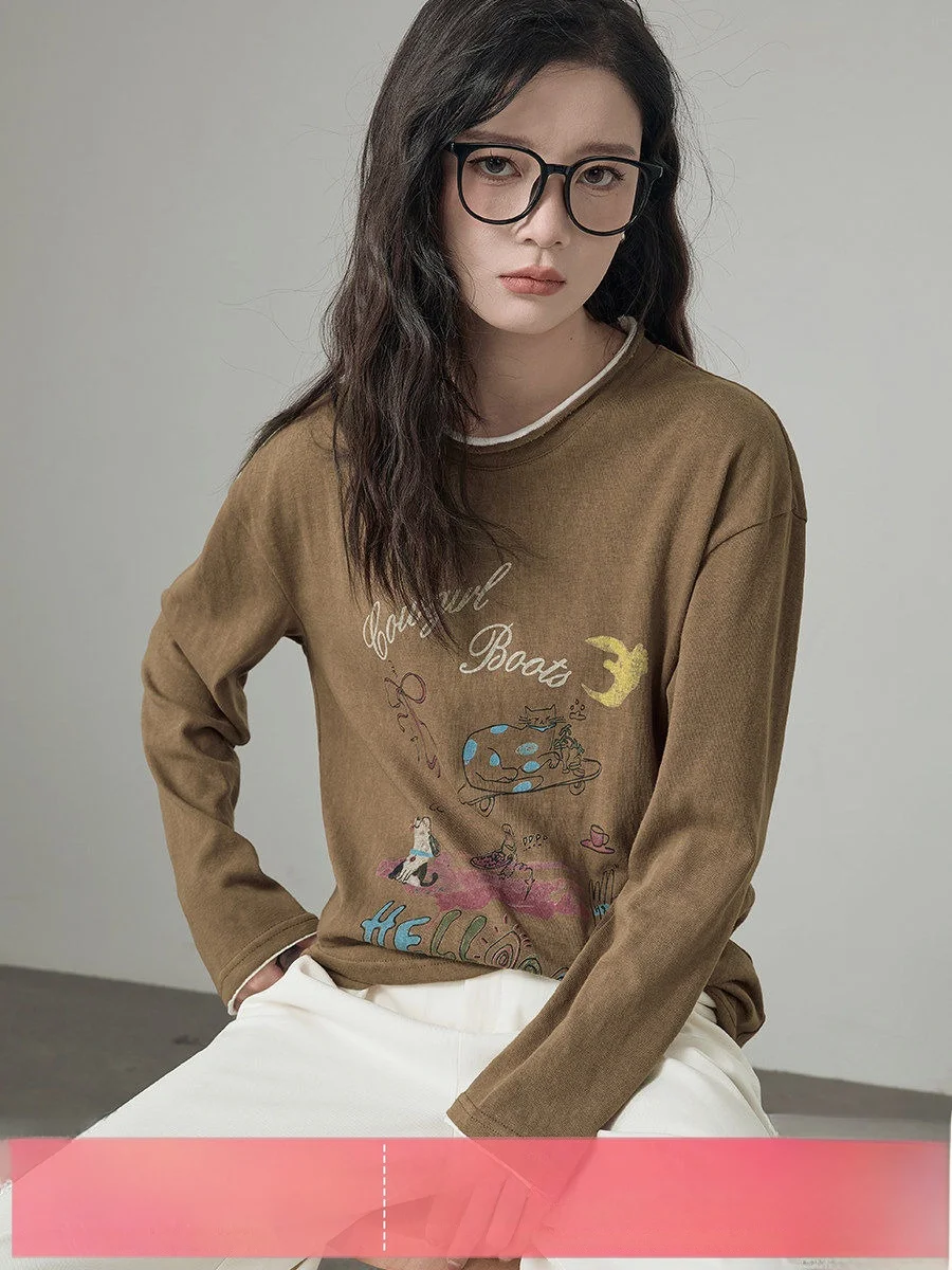 Casual Long Sleeve round Neck T-Shirt Spring Season Graffiti Print Streetwear Style Women's Loose Fit Top
Casual Long Sleeve round Neck T-Shirt Spring Season Graffiti Print Streetwear Style Women's Loose Fit Top