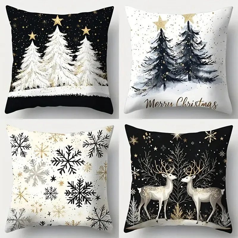 Glam Christmas Pillowcase, Golden Snowflake & Deer Tree Design, Festive Home Decor Cushion Cover
Glam Christmas Pillowcase, Golden Snowflake & Deer Tree Design, Festive Home Decor Cushion Cover