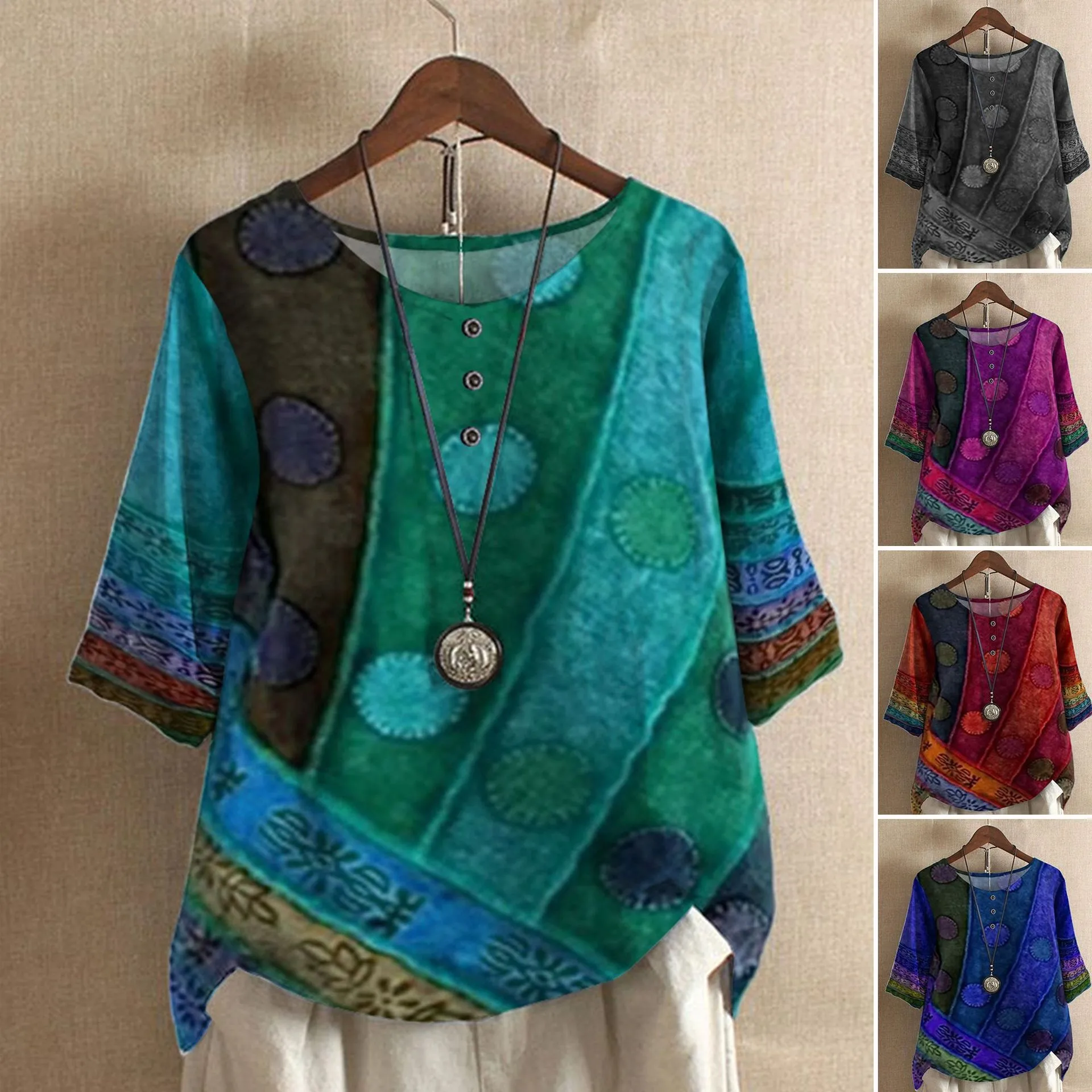 Women's Blouse Printed Round Neck Blouses Mid Sleeve Top Button Front Oversized Tunic Ethnic Print Boho Style Multicolor
Women's Blouse Printed Round Neck Blouses Mid Sleeve Top Button Front Oversized Tunic Ethnic Print Boho Style Multicolor