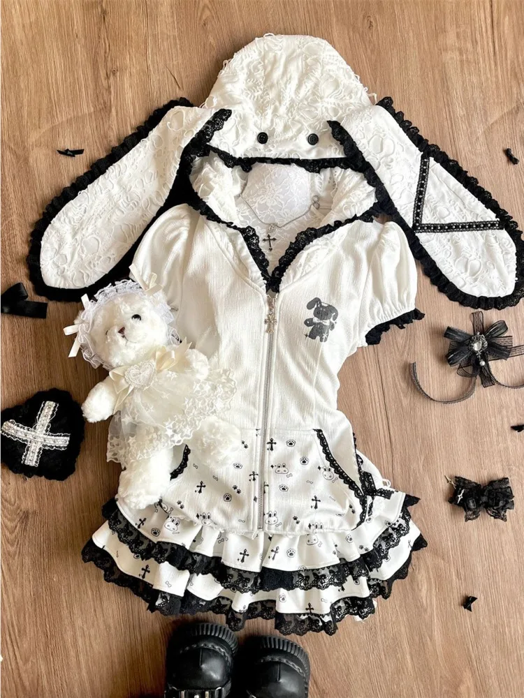 2025 Sweet Preppy Style 2-Piece Sets Women Kawaii Cute Long Sleeve Bow Lace Up Tops Female + High Waist Thin Ruffle Skirt Suit
2025 Sweet Preppy Style 2-Piece Sets Women Kawaii Cute Long Sleeve Bow Lace Up Tops Female + High Waist Thin Ruffle Skirt Suit