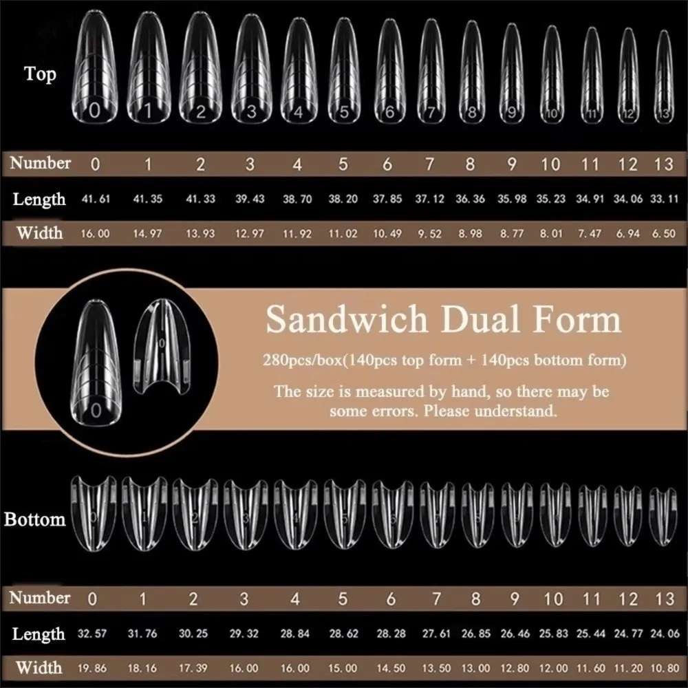 140/280 шт., 14 размеров, сэндвич, двойные формы для ногтей, многоразовые прозрачные формы для наращивания ногтей, пластиковые квадратные овальные формы для ногтей в виде гроба
140/280 шт., 14 размеров, сэндвич, двойные формы для ногтей, многоразовые прозрачные формы для наращивания ногтей, пластиковые квадратные овальные формы для ногтей в виде гроба