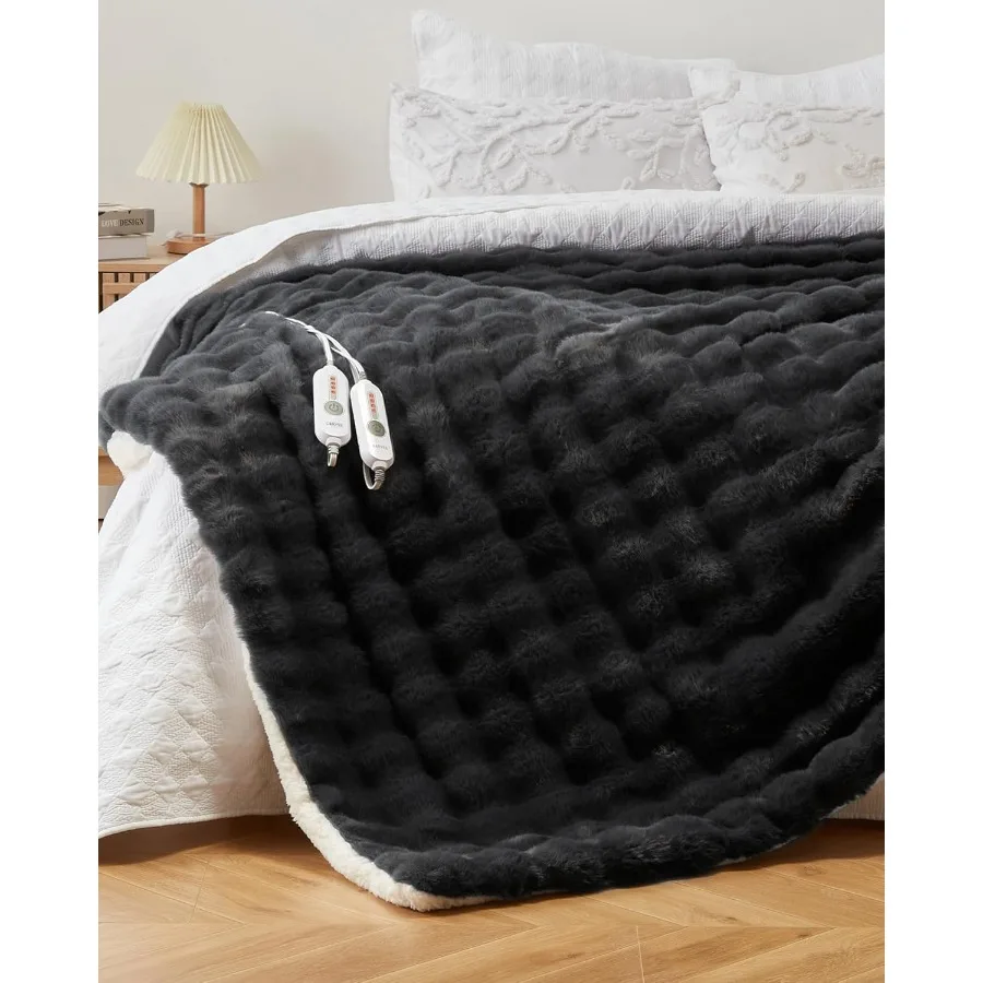 Heated Blanket King Dual Control Faux Fur Electric Heating Blanket with 4 Heat Settings Soft Bubble Blanket with 8 Hour Auto-Of
Heated Blanket King Dual Control Faux Fur Electric Heating Blanket with 4 Heat Settings Soft Bubble Blanket with 8 Hour Auto-Of