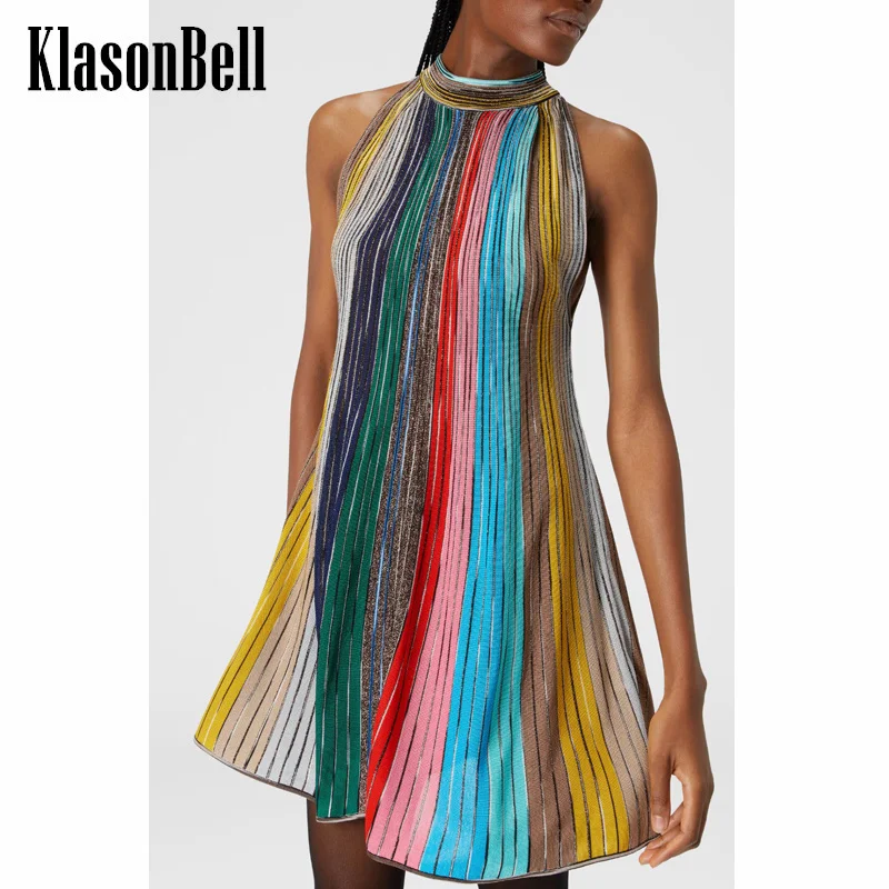 8.7 KlasonBell Women's Fashion Sexy Back Hollow Out Rainbow Striped Dress Stretch Knit Sleeveless Tank Mini Dress Summer New
8.7 KlasonBell Women's Fashion Sexy Back Hollow Out Rainbow Striped Dress Stretch Knit Sleeveless Tank Mini Dress Summer New