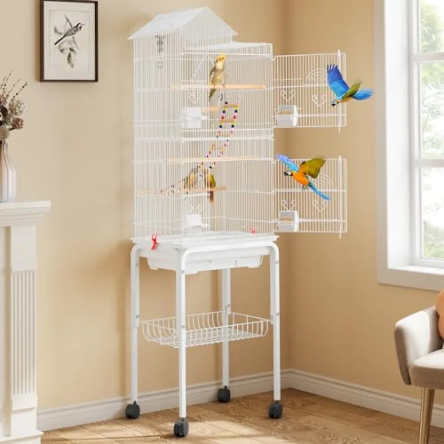 62 inch Metal Bird Cage, Large Parakeet Cages for Parrot, Cockatiel, Lovebird, Pigeon with Roof Top, Rolling Stand and Hanging
62 inch Metal Bird Cage, Large Parakeet Cages for Parrot, Cockatiel, Lovebird, Pigeon with Roof Top, Rolling Stand and Hanging