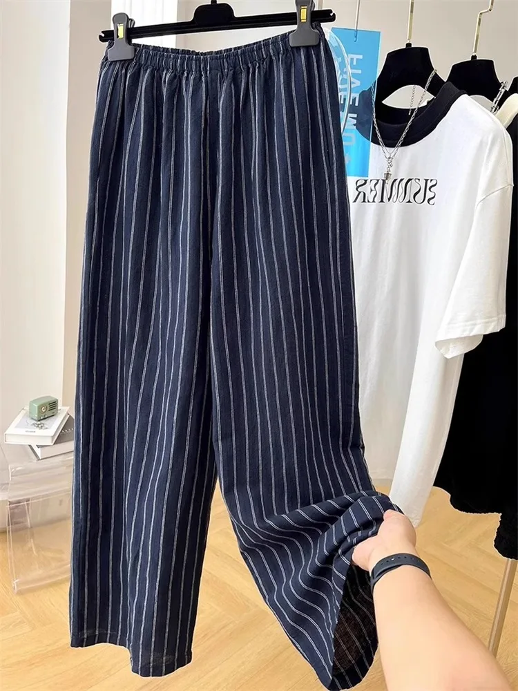 High-End Striped Casual Pants Women's Drapey Elastic Waist Slimming Versatile Straight Leg Trousers Artistic Commute Style
High-End Striped Casual Pants Women's Drapey Elastic Waist Slimming Versatile Straight Leg Trousers Artistic Commute Style