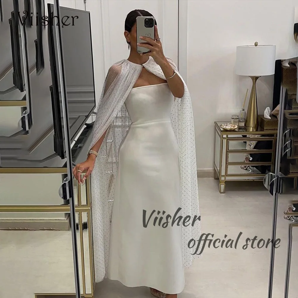 Viisher White Satin Arabia Dubai Mermaid Wedding Dresses with Sequins Cape Strapless Elegant Bridal Gowns Women Formal Dress
Viisher White Satin Arabia Dubai Mermaid Wedding Dresses with Sequins Cape Strapless Elegant Bridal Gowns Women Formal Dress