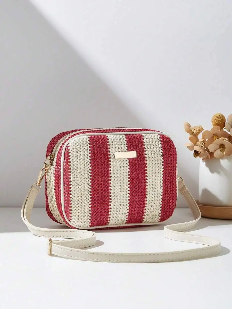 Women's Fashion Woven Shoulder Crossbody Bag, Small Striped Square Bag
Women's Fashion Woven Shoulder Crossbody Bag, Small Striped Square Bag