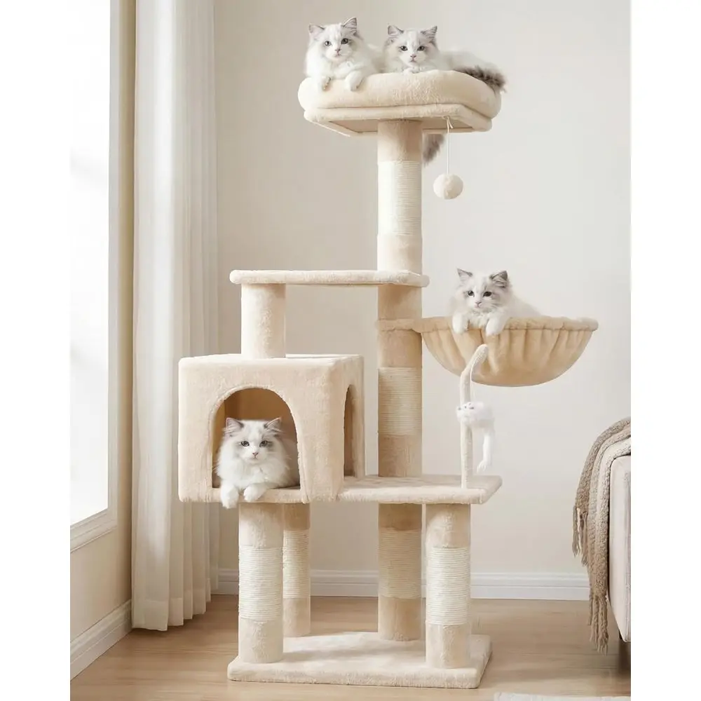 Indoor Cat Tree with Toys, Tower Condo, Plush Perch, Hammock, and Sisal Scratching Posts, Beige
Indoor Cat Tree with Toys, Tower Condo, Plush Perch, Hammock, and Sisal Scratching Posts, Beige