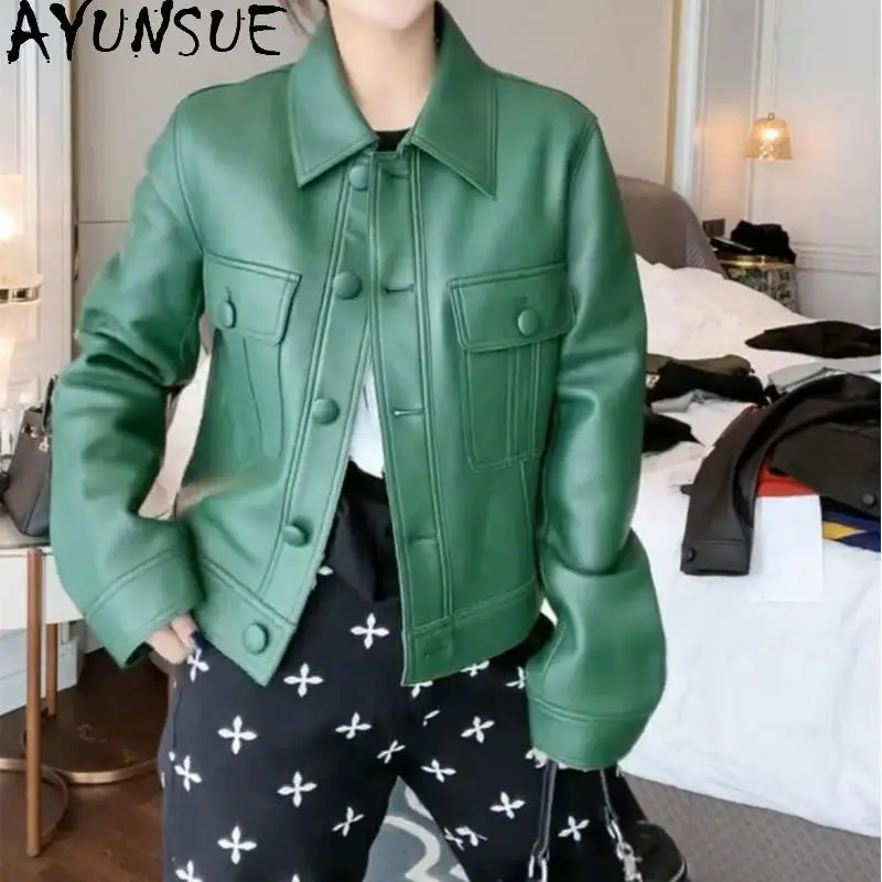 AYUNSUE женская куртка из натуральной кожи, весенне-осенняя одежда 2024, женское пальто из овчины, мотоциклетные куртки, новый стиль Jaqueta De Couro 
AYUNSUE женская куртка из натуральной кожи, весенне-осенняя одежда 2024, женское пальто из овчины, мотоциклетные куртки, новый стиль Jaqueta De Couro