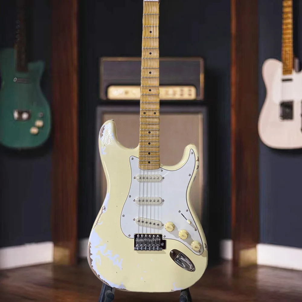 Make Old Milk Yellow Fen ST Electric Guitar Heavy Relic ST Guitar Maple Neck Scalloped Fingerboard Big Headstock
Make Old Milk Yellow Fen ST Electric Guitar Heavy Relic ST Guitar Maple Neck Scalloped Fingerboard Big Headstock
