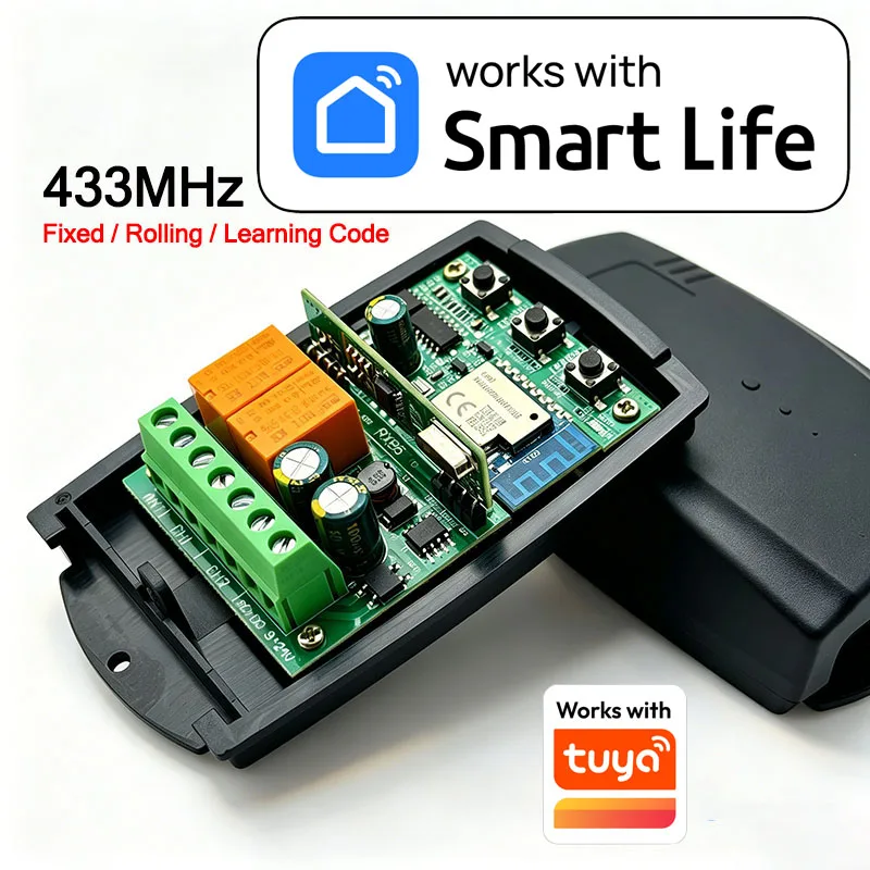 Universal Works With TUYA Receiver Garage Gate Remote Control Wifi Smart Switch Module Garage Door Opener 2CH 433.92MHz 433MHz