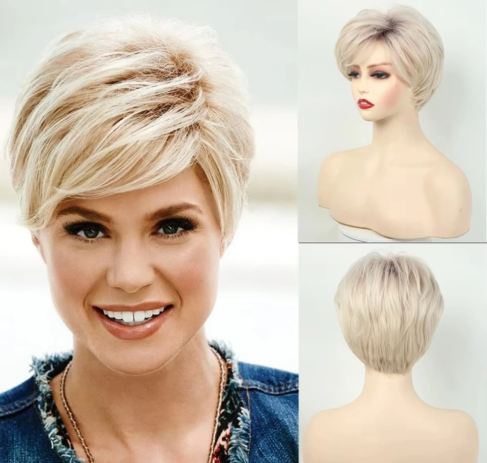 Synthetic Wigs Short Pixie Cut Wig with Bangs Blonde Wigs for Women Daily Wear Fake Hair
Synthetic Wigs Short Pixie Cut Wig with Bangs Blonde Wigs for Women Daily Wear Fake Hair