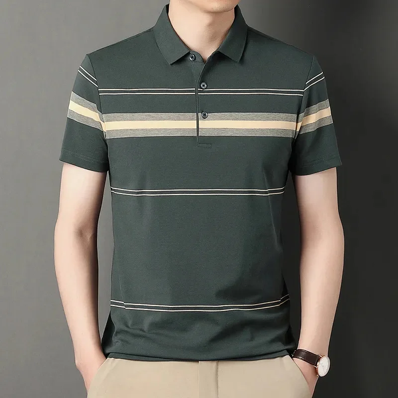 Summer Casual Short Sleeved Polo Shirt Men's Lapel Button Casual Stripes High Grade Ice Silk Seamless Loose Versatile Thin Top
Summer Casual Short Sleeved Polo Shirt Men's Lapel Button Casual Stripes High Grade Ice Silk Seamless Loose Versatile Thin Top