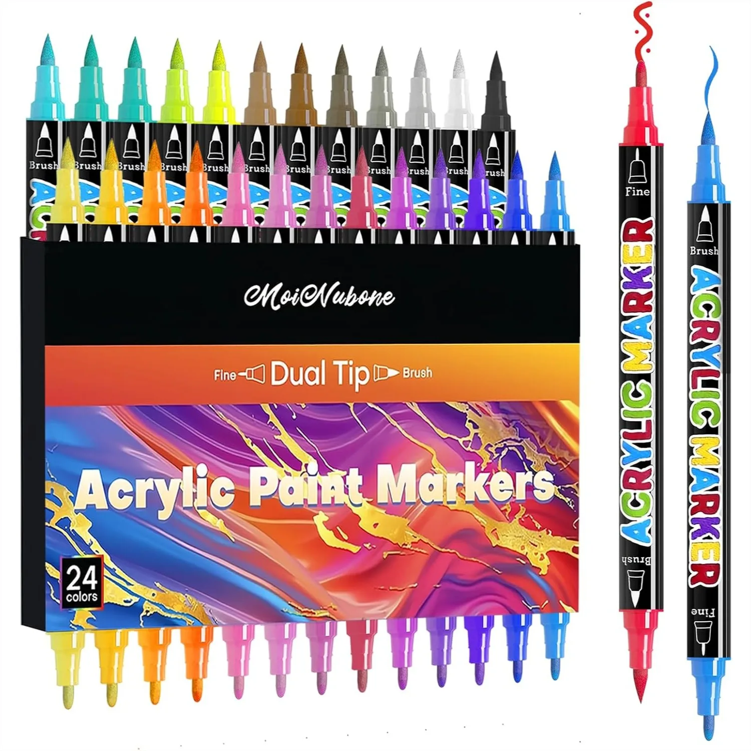 24 Colors Dual Tip Acrylic Paint Markers for Rock, Canvas, Wood, Glass, and DIY Crafts with Brush and Fine Tips
24 Colors Dual Tip Acrylic Paint Markers for Rock, Canvas, Wood, Glass, and DIY Crafts with Brush and Fine Tips