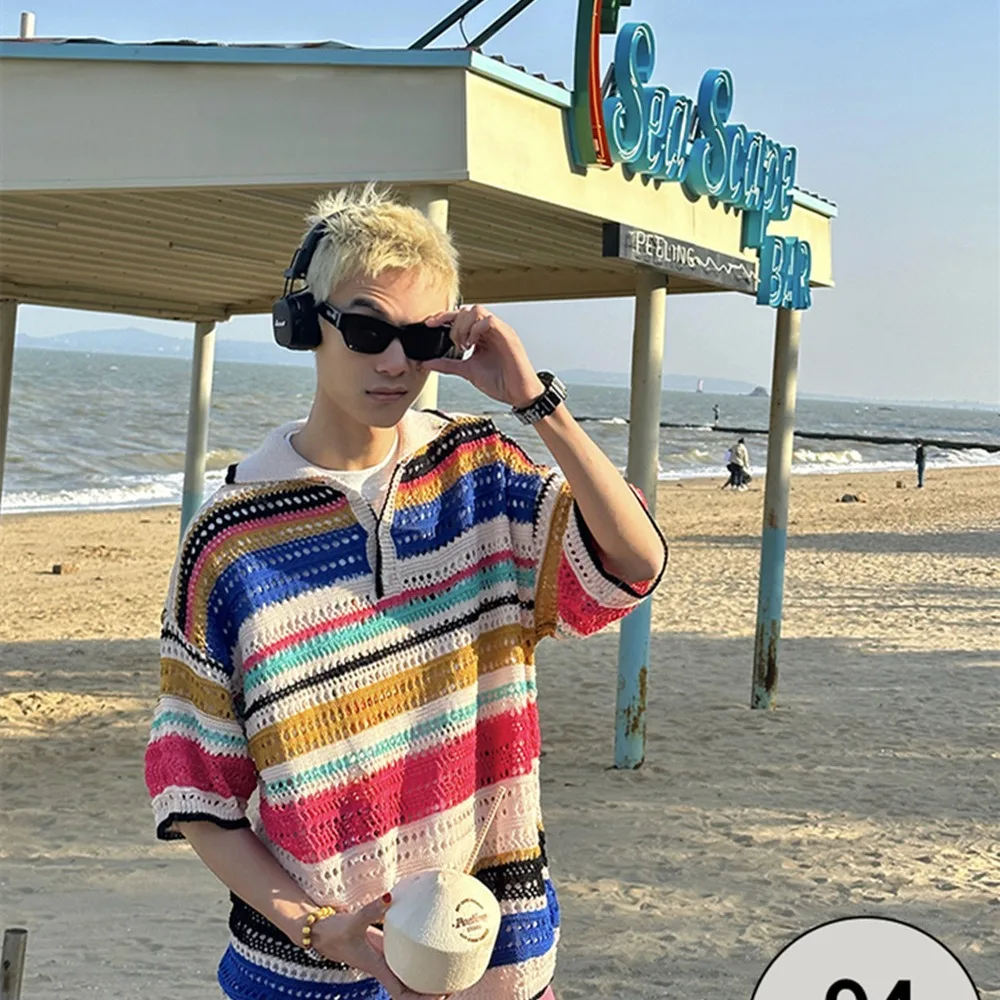 American Vintage Spring Summer Men's Color-coded Hollowed Our Loose Casual Daily Short Sleeve Turn-down Collar Pullover Shirts
American Vintage Spring Summer Men's Color-coded Hollowed Our Loose Casual Daily Short Sleeve Turn-down Collar Pullover Shirts