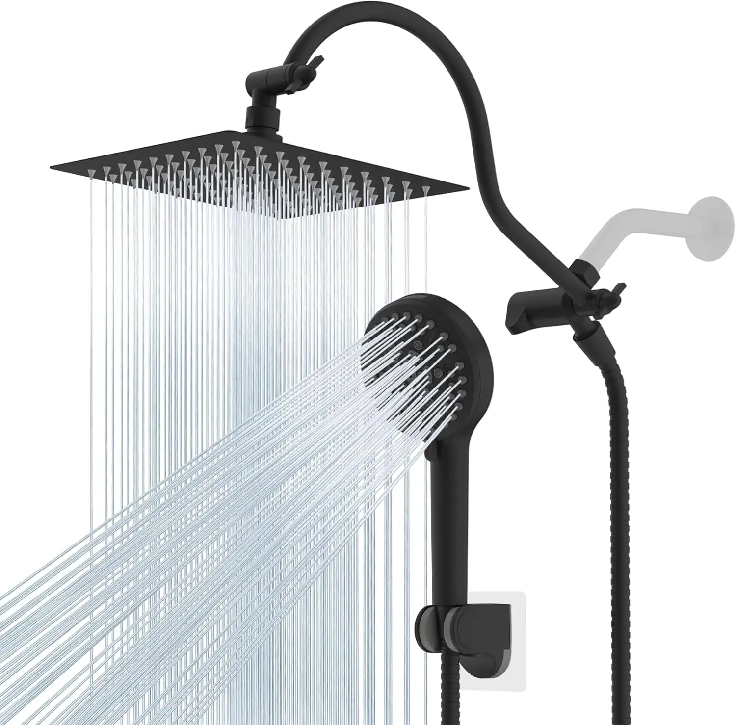 8'' High Pressure Rainfall Shower Head with Handheld Combo, 12'' Adjustable Arm, 10 Sprays, Matte Black
8'' High Pressure Rainfall Shower Head with Handheld Combo, 12'' Adjustable Arm, 10 Sprays, Matte Black