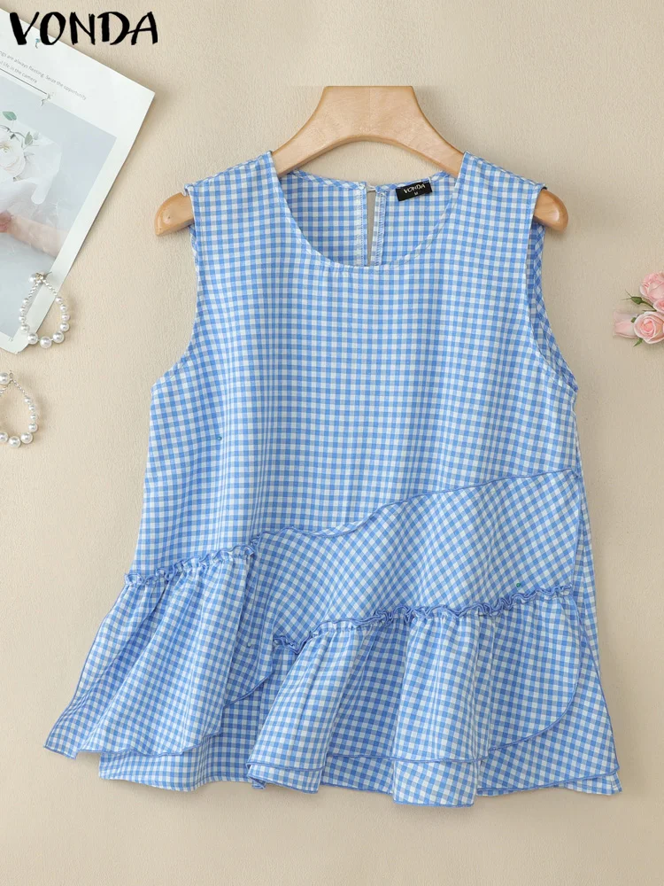 Casual Women Tanks Sleeveless Summer Ruffles Plaid Tops Tee VONDA Party Female Camis Blusas Tops Oversize Streetwear
Casual Women Tanks Sleeveless Summer Ruffles Plaid Tops Tee VONDA Party Female Camis Blusas Tops Oversize Streetwear