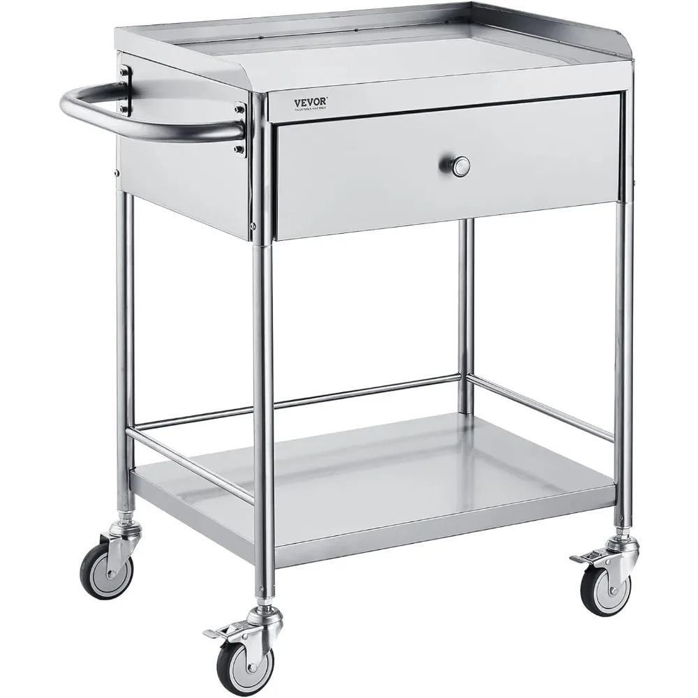 2-Layer Stainless Steel Cart, 220 lbs Weight Capacity, Utility Cart with 360° Silent Wheels and Drawer for Lab, Clinic, Kitchen
2-Layer Stainless Steel Cart, 220 lbs Weight Capacity, Utility Cart with 360° Silent Wheels and Drawer for Lab, Clinic, Kitchen