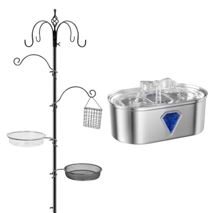 Bird feeding station cat water fountain: 90.55in 6-hook wild bird feeder stand pole, 3.5L stainless steel automatic pet fountai
Bird feeding station cat water fountain: 90.55in 6-hook wild bird feeder stand pole, 3.5L stainless steel automatic pet fountai