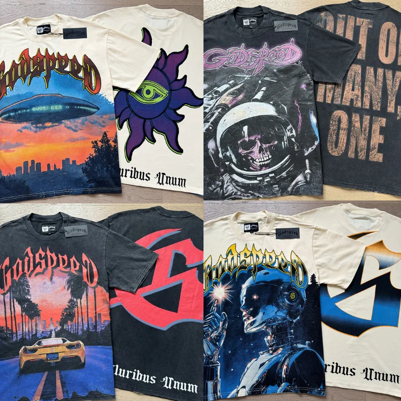High-quality Godspeed Skull T-shirt with Hip-hop Graffiti Print Summer High Street Men Women Loose Hip-hop Short-sleeved T-shirt
High-quality Godspeed Skull T-shirt with Hip-hop Graffiti Print Summer High Street Men Women Loose Hip-hop Short-sleeved T-shirt