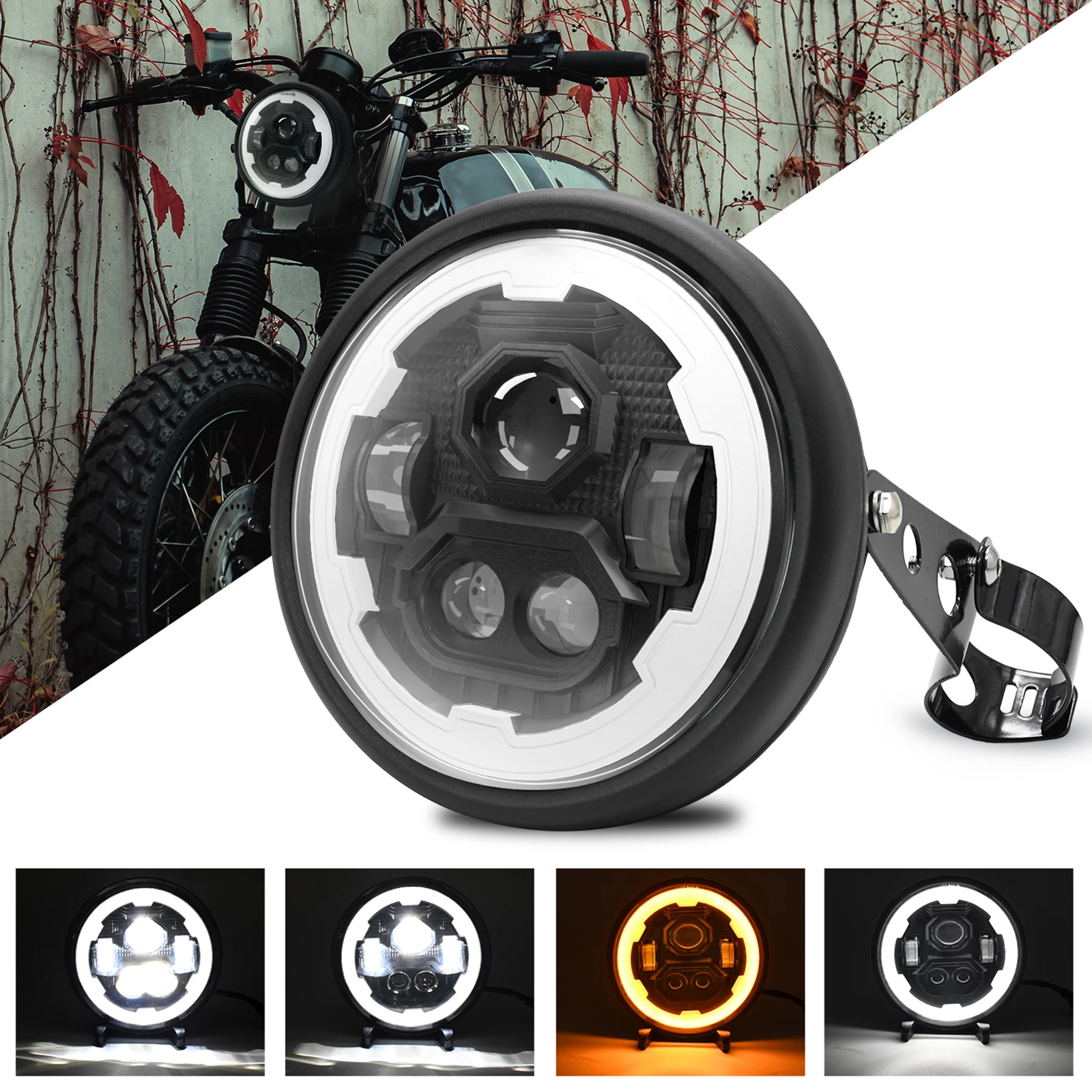 7 Inch Motorcycle LED Headlight with Housing Bucket and High/Low Beam Turn Signal DRL Angle Eyes 7'' Round LED Headlight
7 Inch Motorcycle LED Headlight with Housing Bucket and High/Low Beam Turn Signal DRL Angle Eyes 7'' Round LED Headlight