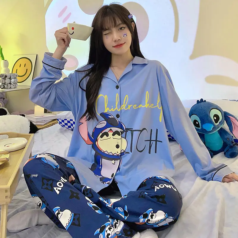 Sanrio Cartoon Stitch Pajamas Cute Anime Crayon Shin-Chan Women's Spring Autumn Long-Sleeved Trouser Suit Sweet Summer Home Wear
Sanrio Cartoon Stitch Pajamas Cute Anime Crayon Shin-Chan Women's Spring Autumn Long-Sleeved Trouser Suit Sweet Summer Home Wear