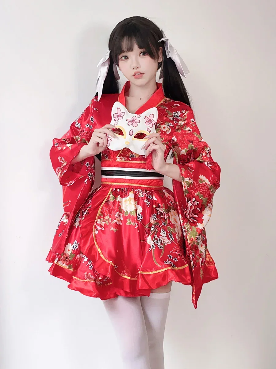 Traditional Japanese Kimono Yukata Robes Kawaii Girls Floral Printed Haori Suit Lovely Lolita Dress For Maid Cosplay Halloween
Traditional Japanese Kimono Yukata Robes Kawaii Girls Floral Printed Haori Suit Lovely Lolita Dress For Maid Cosplay Halloween