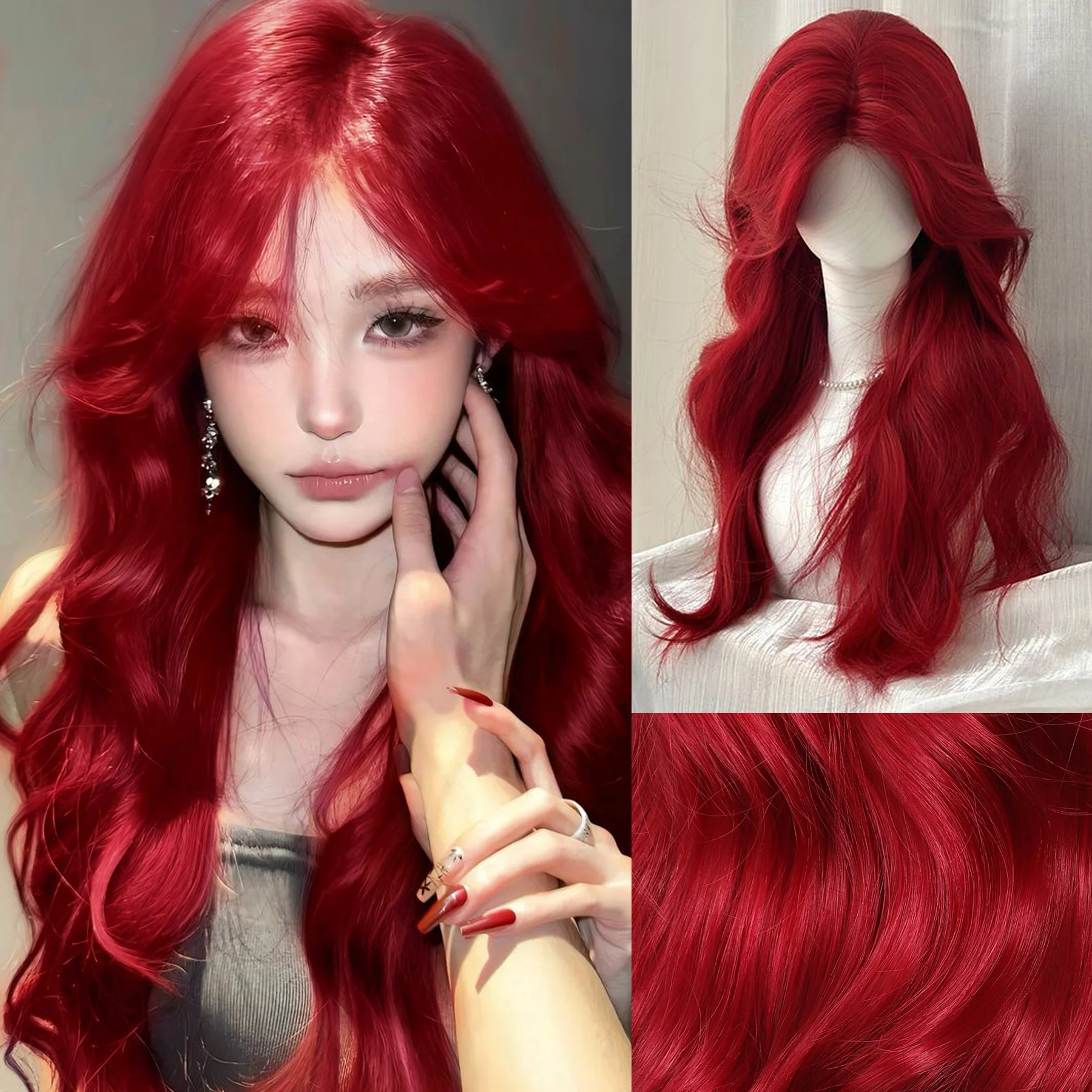 Fashion wine red Wave synthetic wig Long body wave red natural wig middle part of Cosplay Halloween smooth fiber wig for women
Fashion wine red Wave synthetic wig Long body wave red natural wig middle part of Cosplay Halloween smooth fiber wig for women