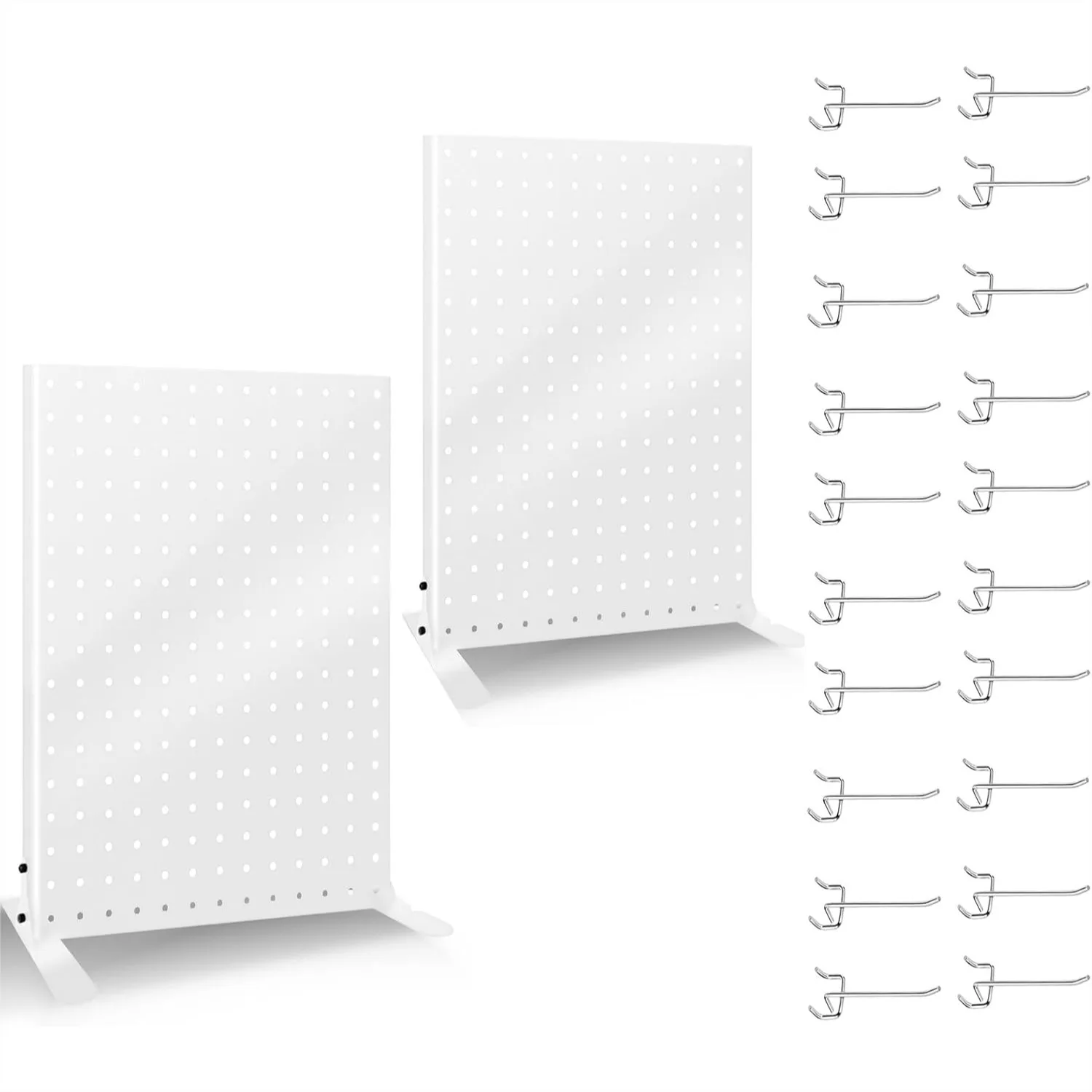 2PCS Pegboard Display Stand with 20 Hooks for Craft Shows, Metal Jewelry Key Ring Retail Rack, White
2PCS Pegboard Display Stand with 20 Hooks for Craft Shows, Metal Jewelry Key Ring Retail Rack, White