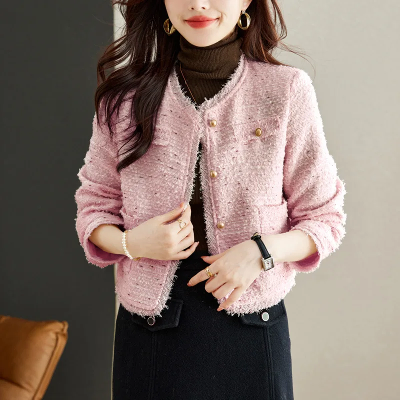 New Temperament Coarse Tweed Short Style Fragrant Jacket Fall Winter Women Pink Coats
New Temperament Coarse Tweed Short Style Fragrant Jacket Fall Winter Women Pink Coats