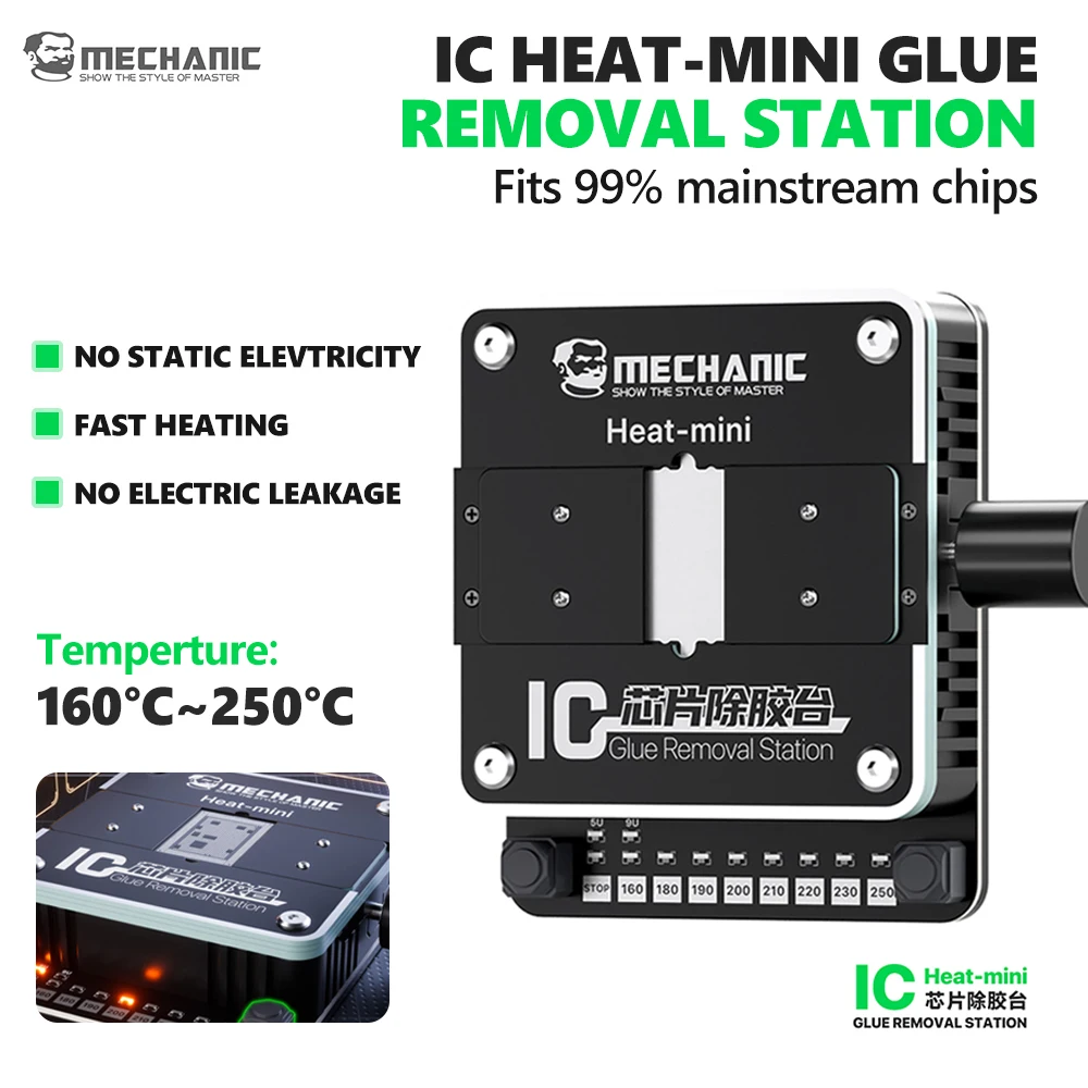 MECHANIC IC Heat-mini Glue Removal Station 160°C–250°C for Mobile Phone Tablet Repair IC Heating Glue and Solder Removal Tool
MECHANIC IC Heat-mini Glue Removal Station 160°C–250°C for Mobile Phone Tablet Repair IC Heating Glue and Solder Removal Tool