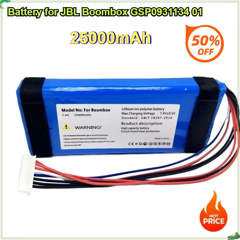 25000mAh 7.4V Battery for JBL Boombox GSP0931134 01 for JBL Boombox Battery JEM3316 JEM3317 JEM3318 Portable Bluetooth Speaker
25000mAh 7.4V Battery for JBL Boombox GSP0931134 01 for JBL Boombox Battery JEM3316 JEM3317 JEM3318 Portable Bluetooth Speaker
