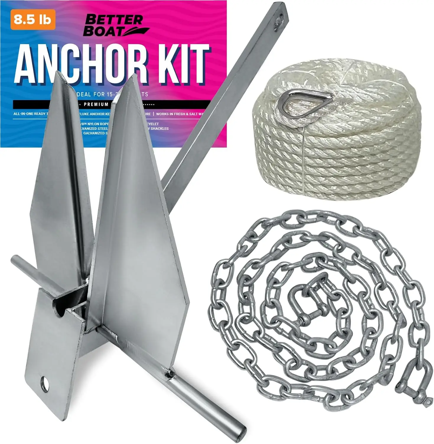 Heavy Duty Fluke Anchor Kit with Rope and Chain, Galvanized Steel for Boats, Pontoon Sailboat Fishing Deck, Multiple Sizes
Heavy Duty Fluke Anchor Kit with Rope and Chain, Galvanized Steel for Boats, Pontoon Sailboat Fishing Deck, Multiple Sizes