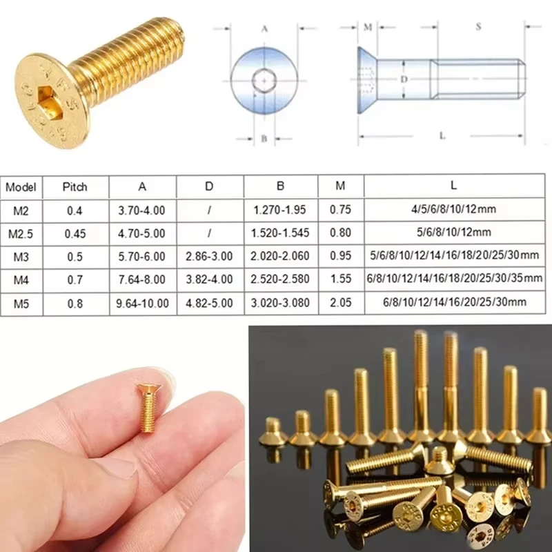 5~10Pcs M2 M2.5 M3 M4 M5 Grade 12.9 Titanium Plated Gold Socket Countersunk Flat Head Screws Allen Hex Bolts DIN7991
5~10Pcs M2 M2.5 M3 M4 M5 Grade 12.9 Titanium Plated Gold Socket Countersunk Flat Head Screws Allen Hex Bolts DIN7991