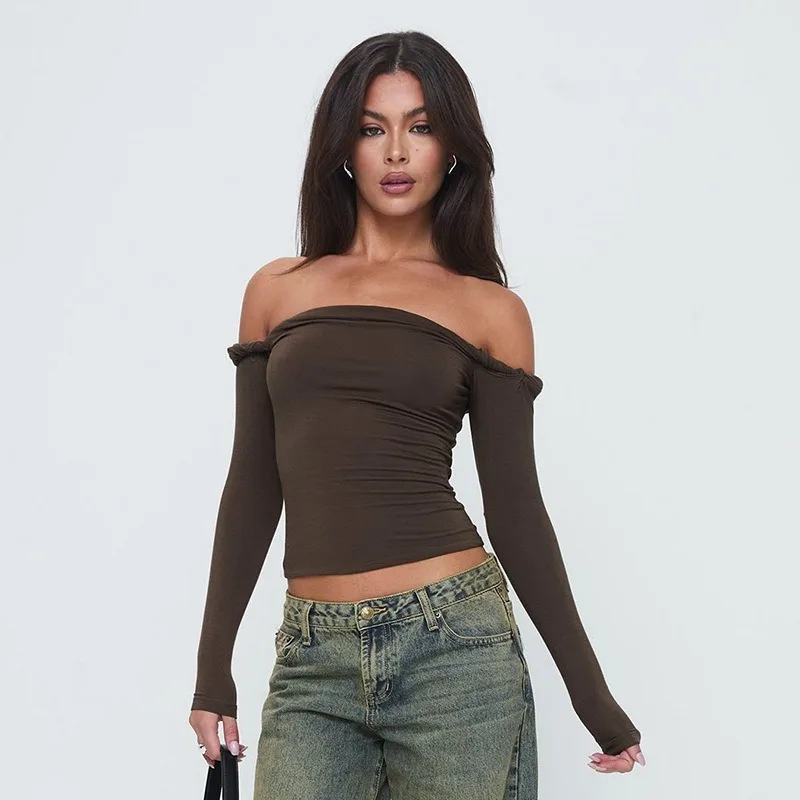 GELITAYIN Autumn New T-shirt Women Fashion Streetwear Long Sleeves Ruched Slash Neck Tees Solid Sexy Female Casual Slim Clothing
GELITAYIN Autumn New T-shirt Women Fashion Streetwear Long Sleeves Ruched Slash Neck Tees Solid Sexy Female Casual Slim Clothing